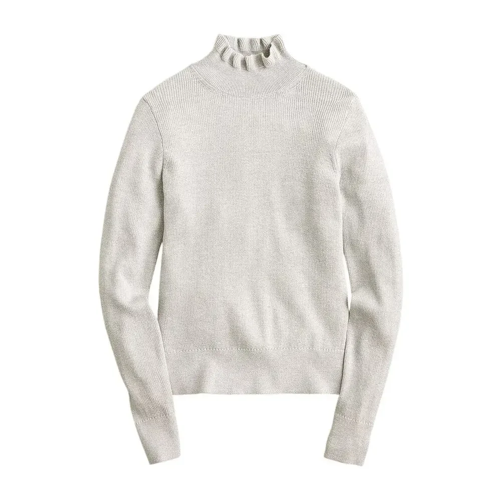 J. Crew Metallic merino wool ruffleneck sweater NEW
